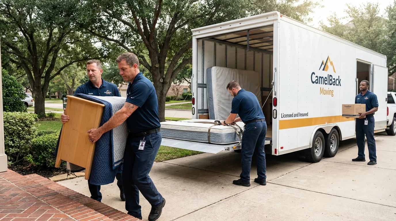 Crew loading residential truck for cross-state move from Camilla, GA